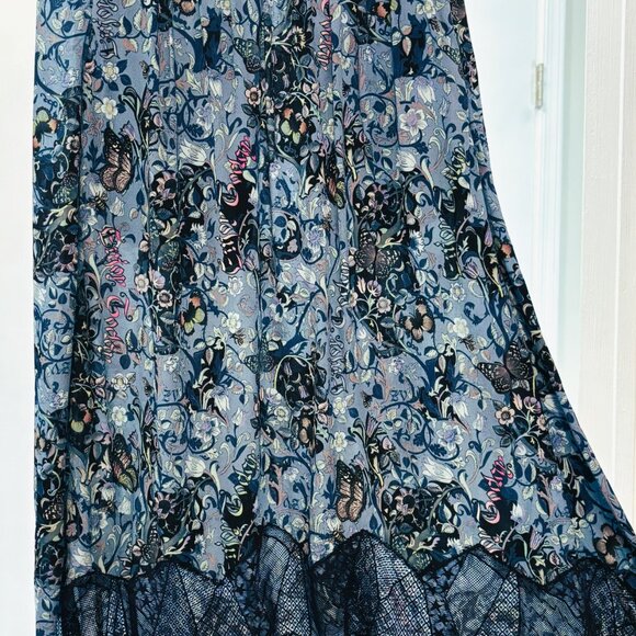 Zadig & Voltaire Joslin Bohemian Patch Blue Print and Lace high low skirt Sz M - Picture 7 of 7